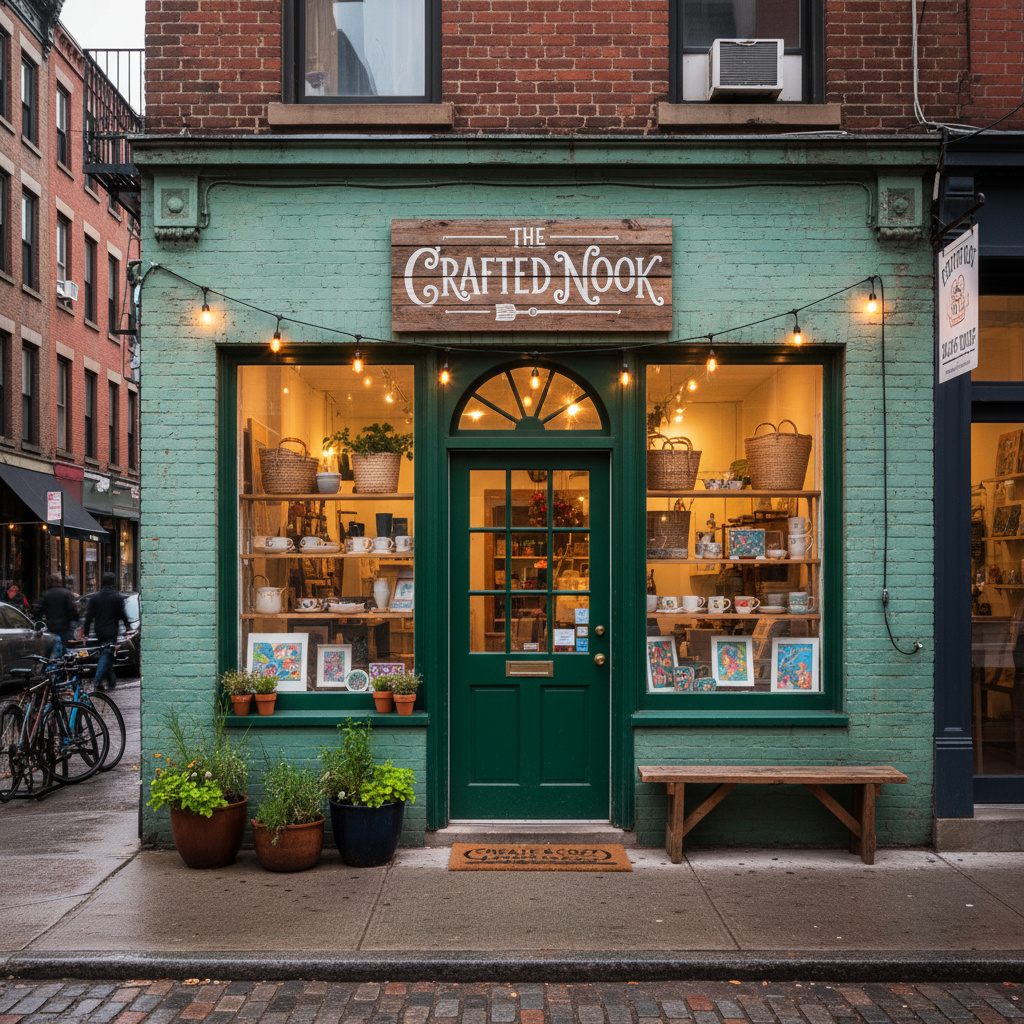 Exterior of a small creative studio storefront